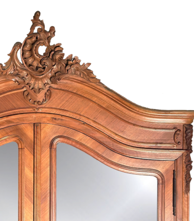 Antique French Louis Xv Walnut Armoire With Bevel Mirrored Double Doors 4