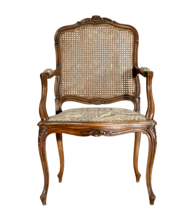 Set Of 6 French Country Arm Chairs (gluckstein Design) With Toile Upholstery And Brass Nail Trim 1